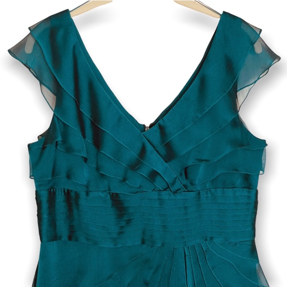 Adrianna Papell Occasions Cascading Tiered Ruffle Chiffon Dress Teal 12 - Picture 5 of 9